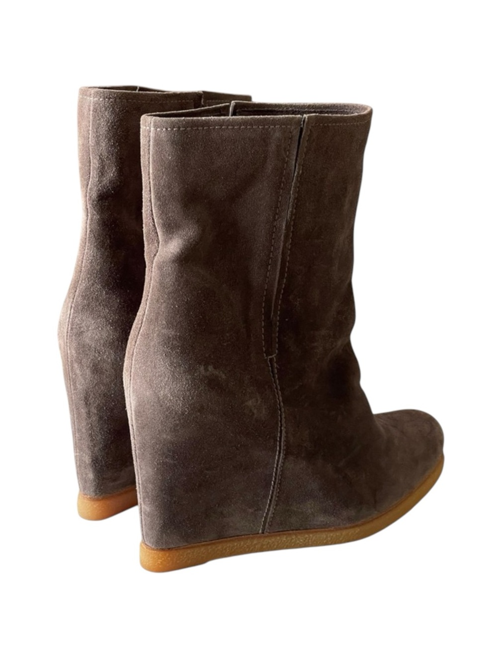 new Stuart Weitzman 𖦹 Bootscout Wedge Heel Ankle Boot 𖦹 Dark Taupe Suede 𖦹 10 - Picture 5 of 16